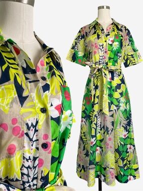 Trina Turk Misola 2 short sleeve button belted midi dress Palm Springs preppy 6